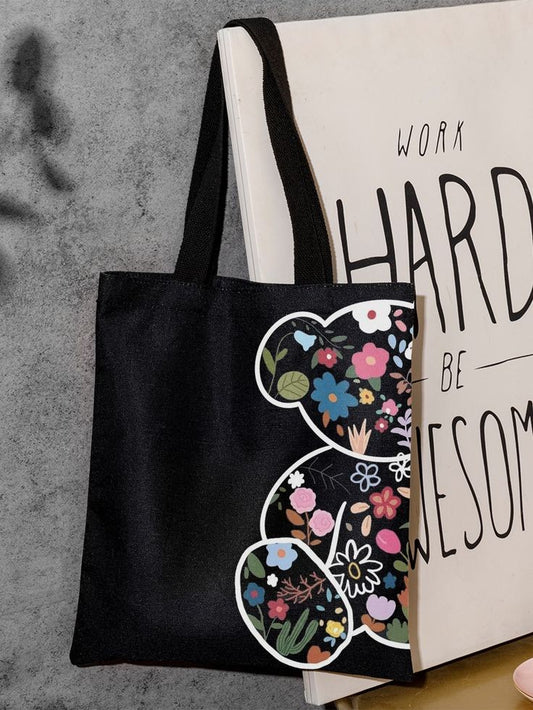 Floral Black Tote Bag