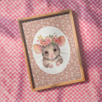 Cute floral mouse wall print