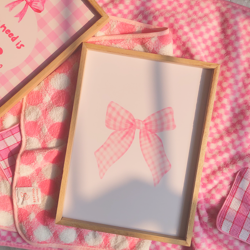 Pink Gingham Bow Wall frame