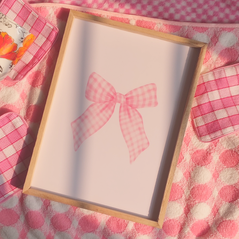 Pink Gingham Bow Wall frame