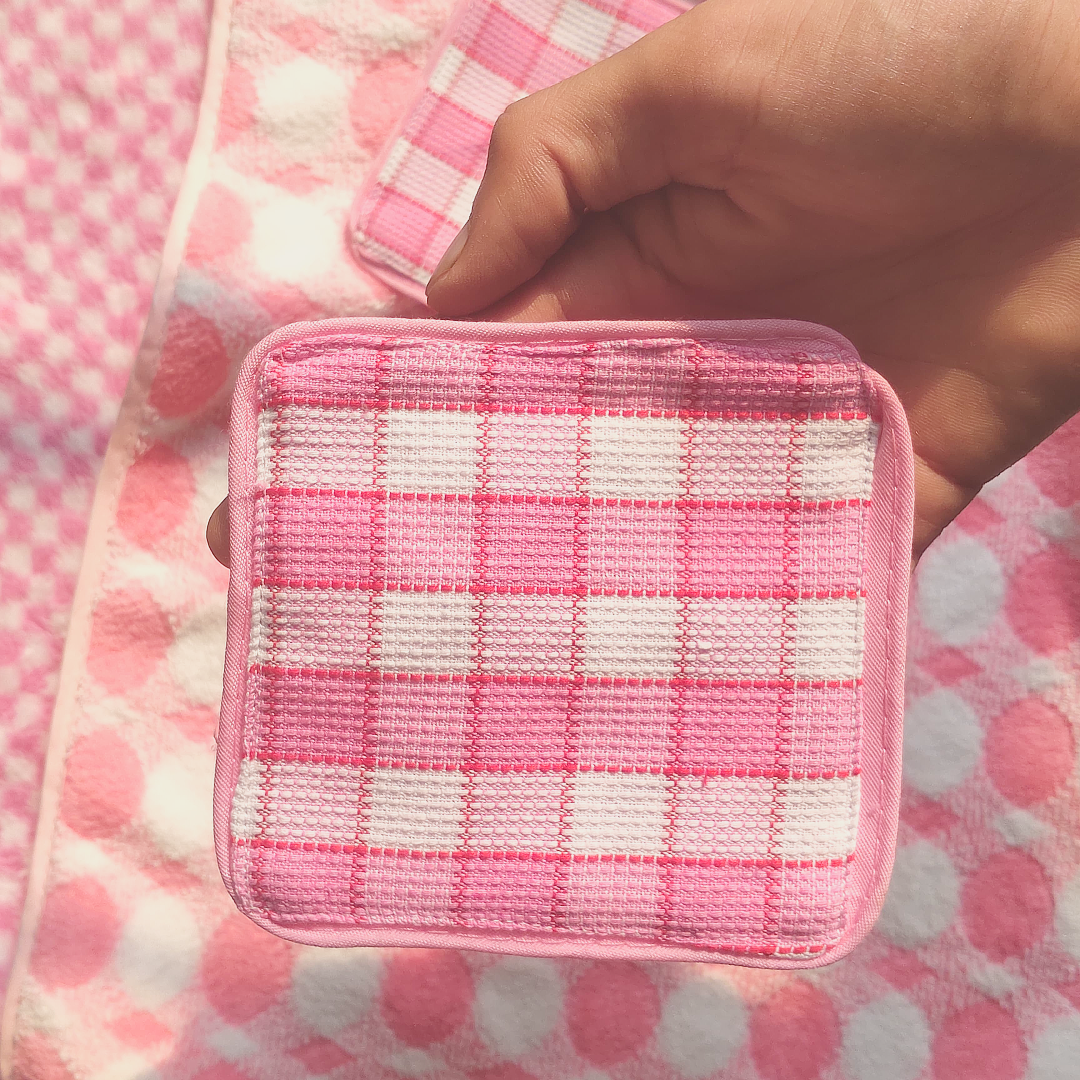 Pink Gingham Cutie Coaster - Set of 3