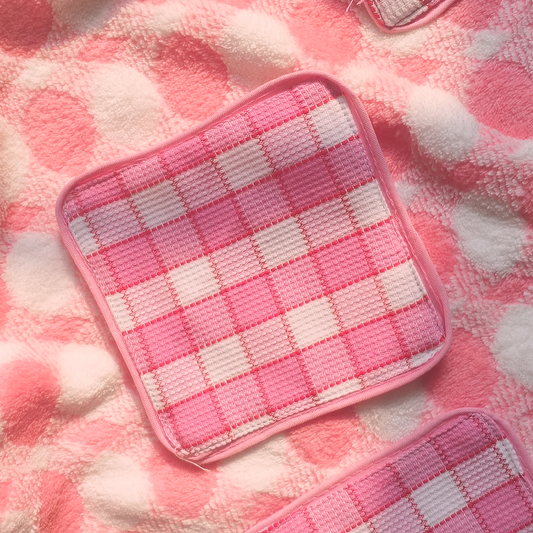 Pink Gingham Cutie Coaster - Set of 3