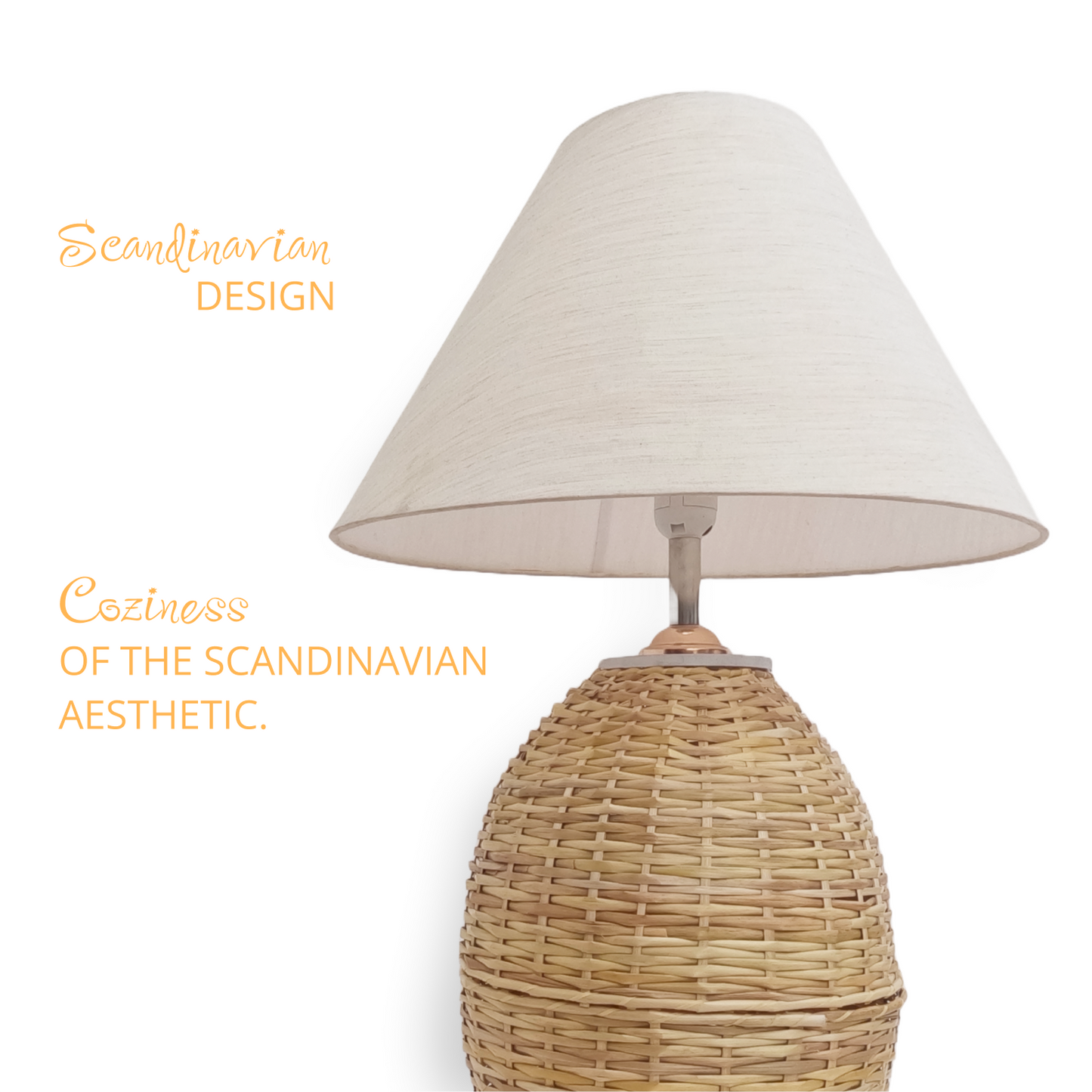 Scandinavian-Style Rattan Table Lamp - Large