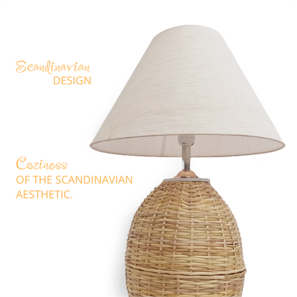 Scandinavian-Style Rattan Table Lamp - Large