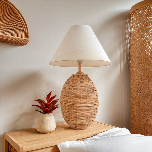 Scandinavian-Style Rattan Table Lamp - Large