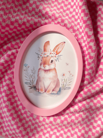 Soft Floral Bunny Oval Wall frame