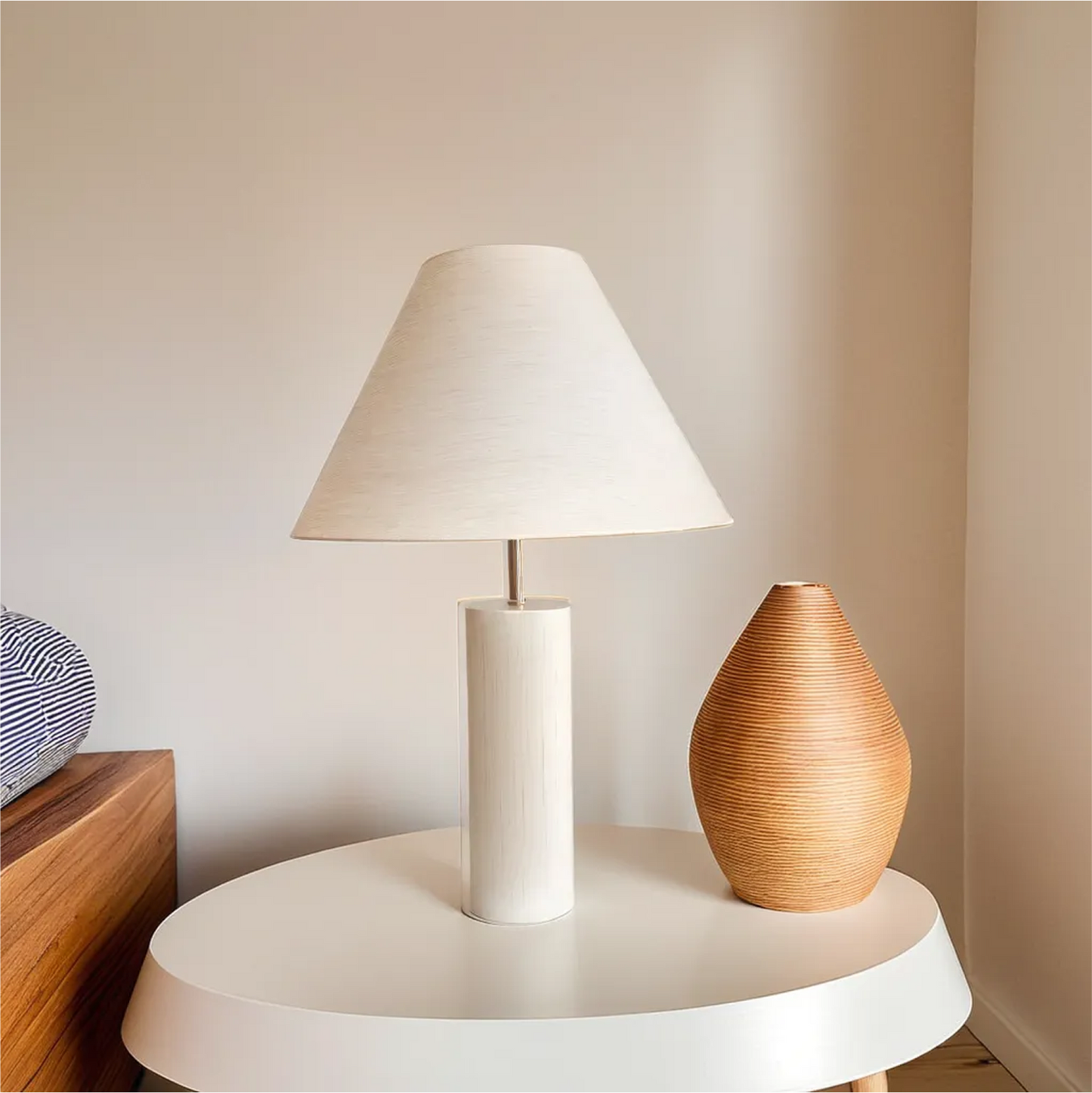 White Modern Japandi Table Lamp