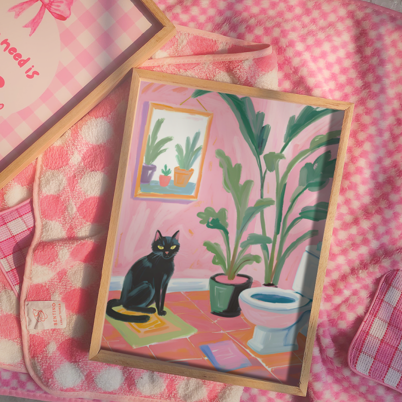 Black Cat Bathroom Print