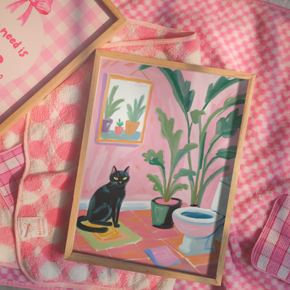 Black Cat Bathroom Print
