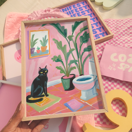 Black Cat Bathroom Print