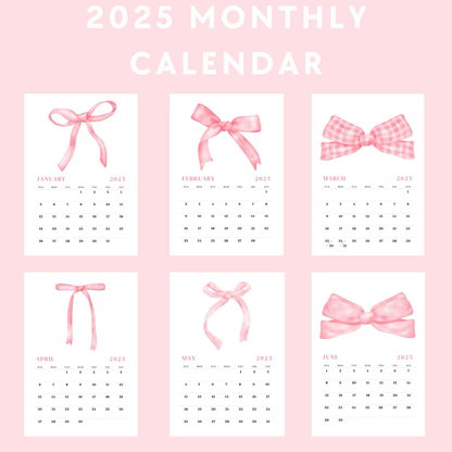 Pink Bow Monthly Calendar - 12 Posters