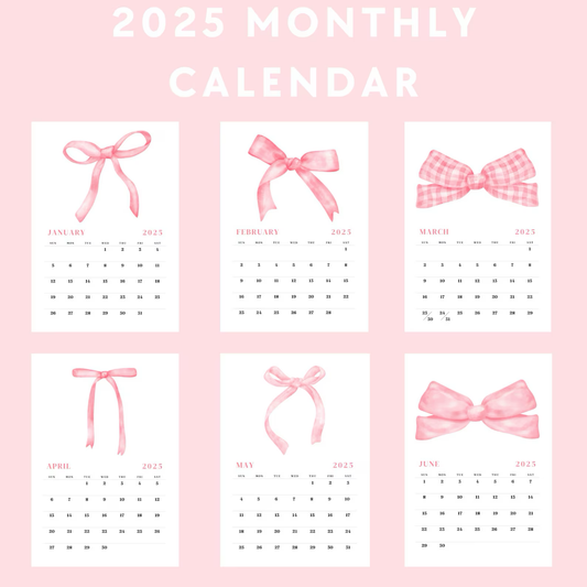 Pink Bow Monthly Calendar - 12 Posters