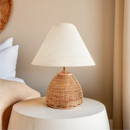 Scandinavian-Style Rattan Table Lamp - Medium